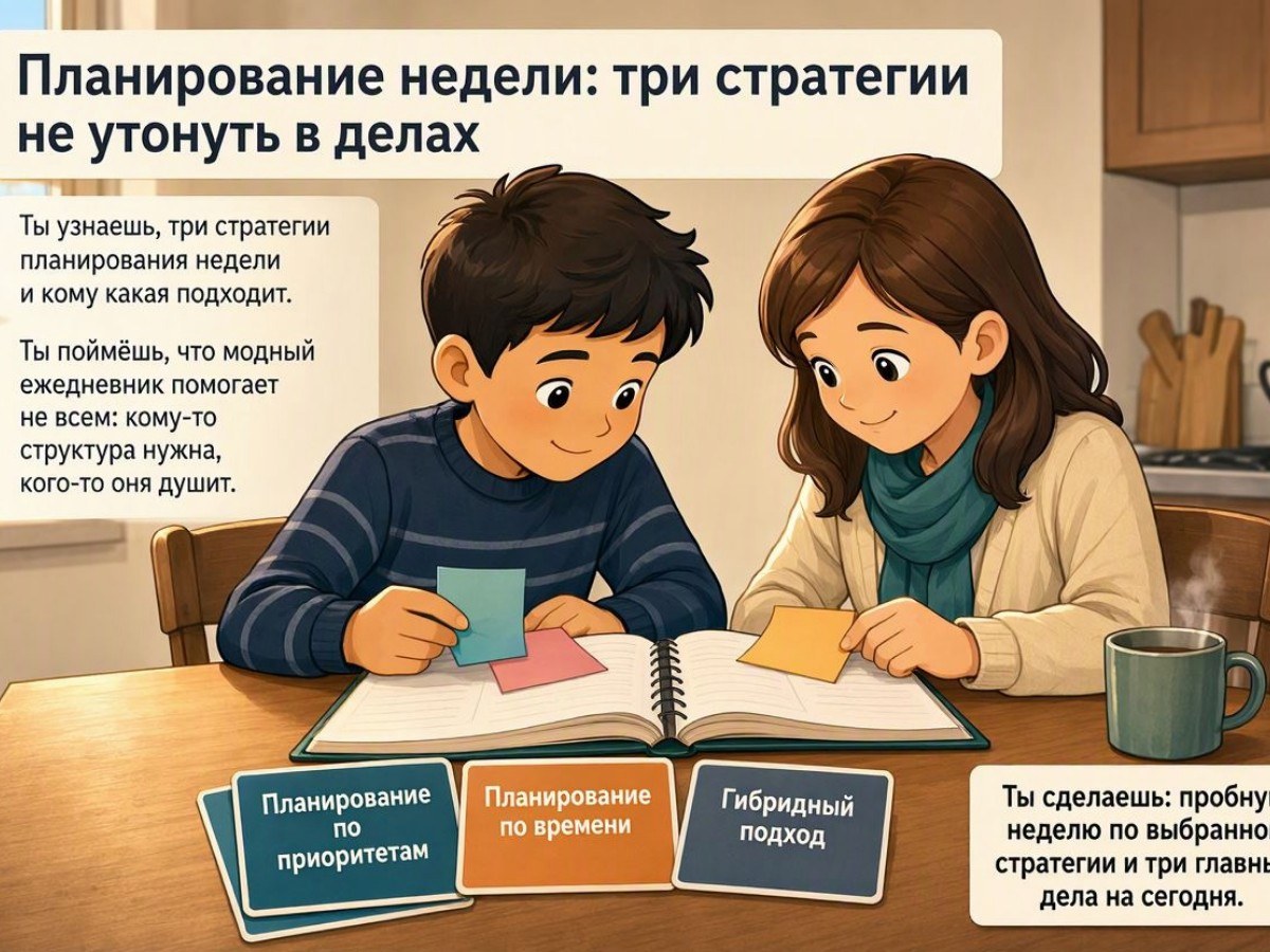 Планирование недели: три стратегии не утонуть в делах